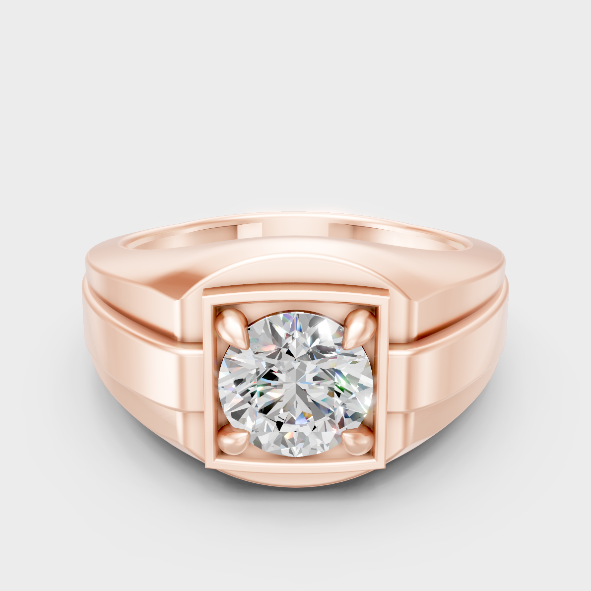 Modern 18K Rose Gold Men’s Ring With 1-5Ct Round Lab-Grown Diamond